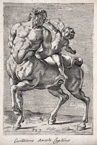 royalties free public domain photo of Centaur with Cupid.